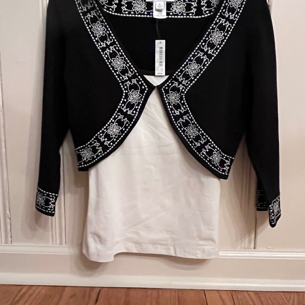 Bolero Jacket with White Cami with Black Piping